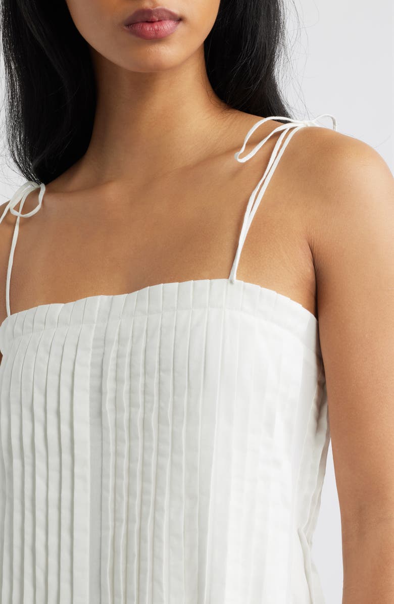 MOON RIVER Pleat Detail Cotton Midi Dress, Alternate, color, Off White