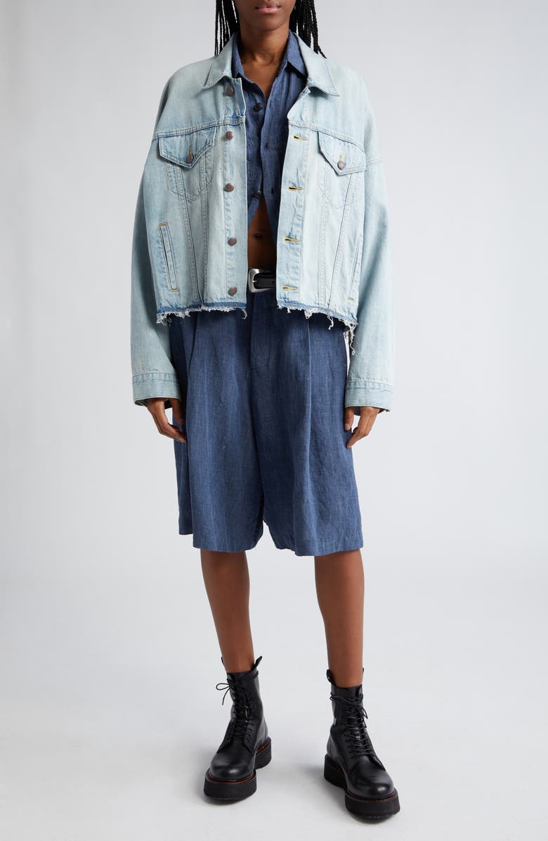 R13 Oversize Cutoff Denim Trucker Jacket, Alternate, color,