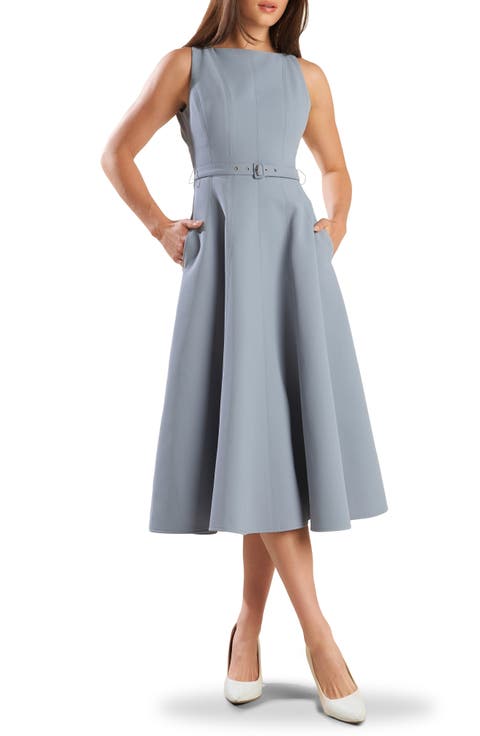 Seamed Sleeveless Belted Fit & Flare Dress