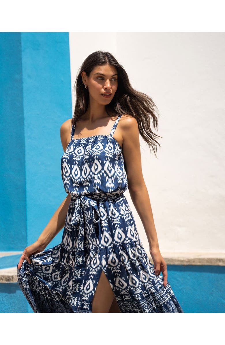 Change of Scenery Jenni Tiered Belted Smock Waist Skirt, Alternate, color, Tivara Ikat