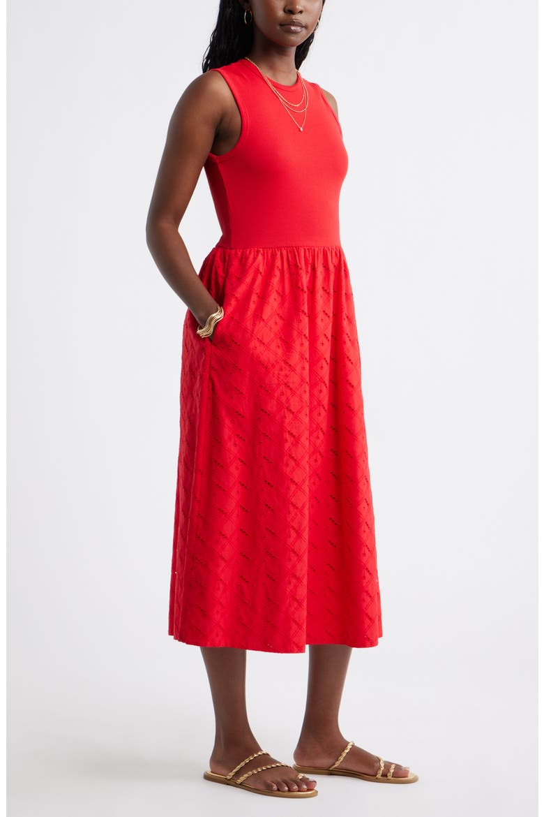 Mixed Media Midi Dress, Alternate, color, RED RADISH
