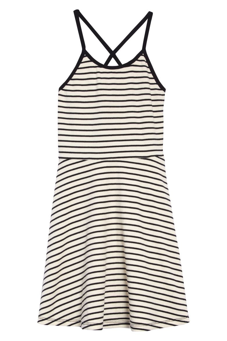 Stripe Skater Dress, Main, color, IVORY EGRET-BLACK MINI STRIPE
