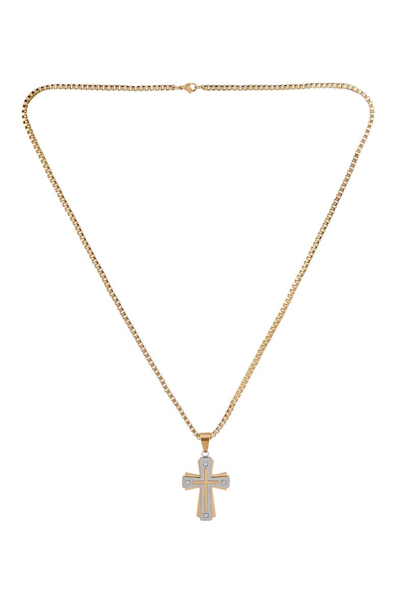 Two-Tone Cross Diamond Pendant Necklace & Bracelet Set - 0.10 ctw, Alternate, color, GOLD/ SILVER