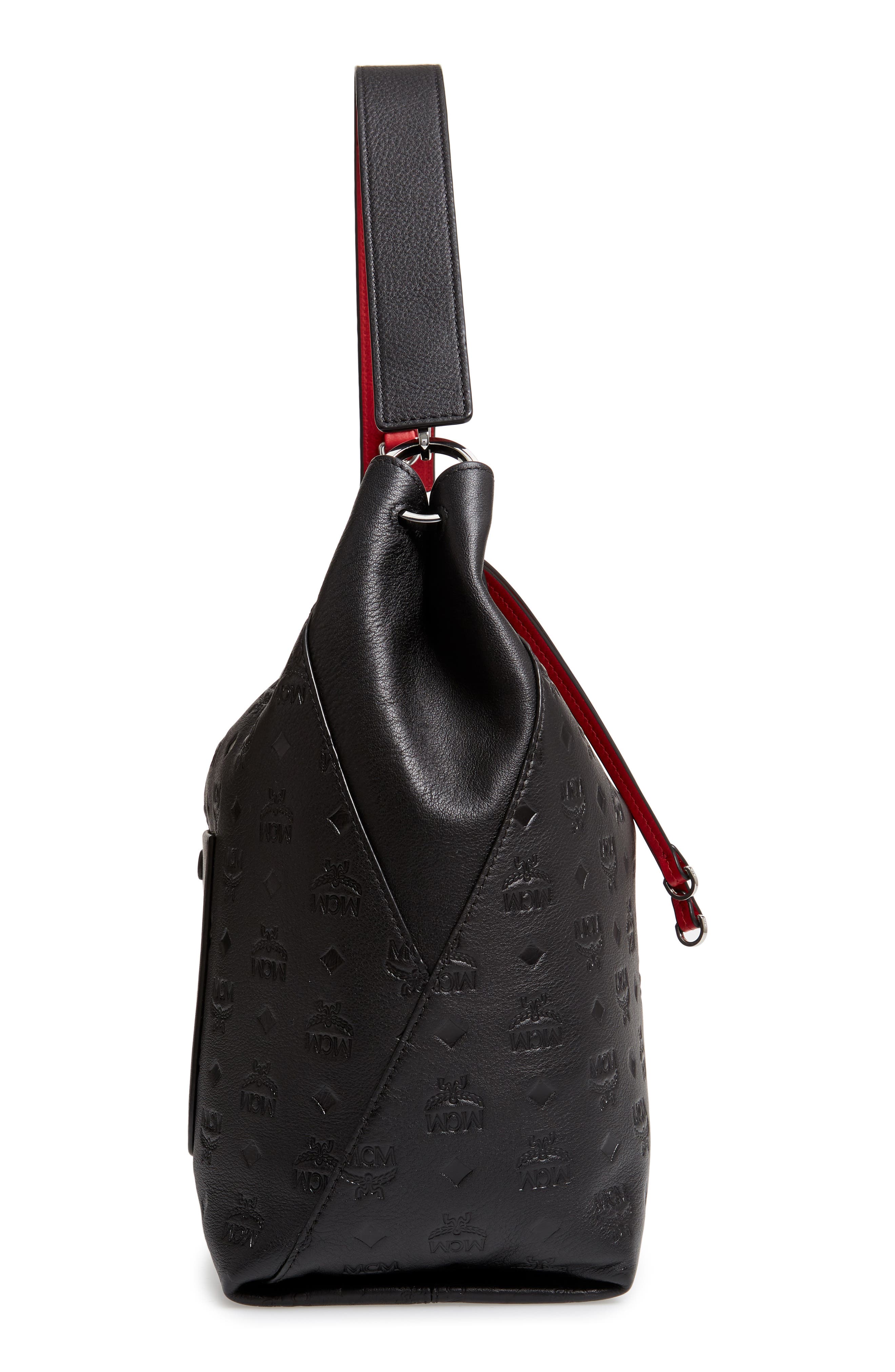 MCM Klara Monogrammed Leather Hobo Bag, Alternate, color, 