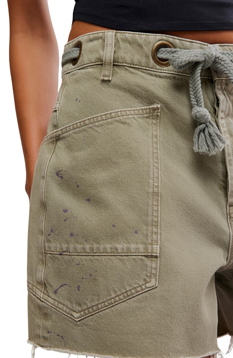 Free People Moxie Mid Rise Belted Drawstring Cutoff Denim Shorts, Alternate, color, Fern