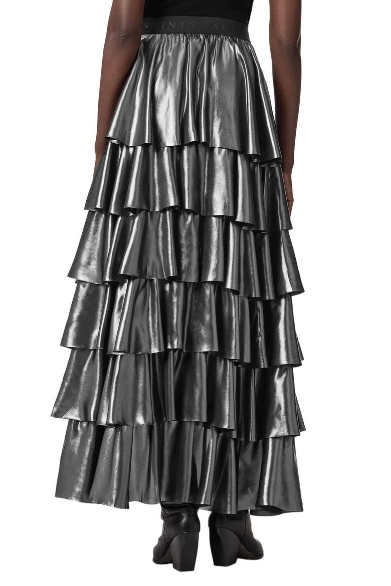 Cavarly Metallic High-Low Maxi Skirt, Alternate, color, METALLIC SILVER