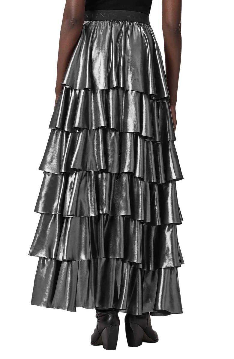 AllSaints Cavarly Metallic High-Low Maxi Skirt, Alternate, color, Metallic Silver