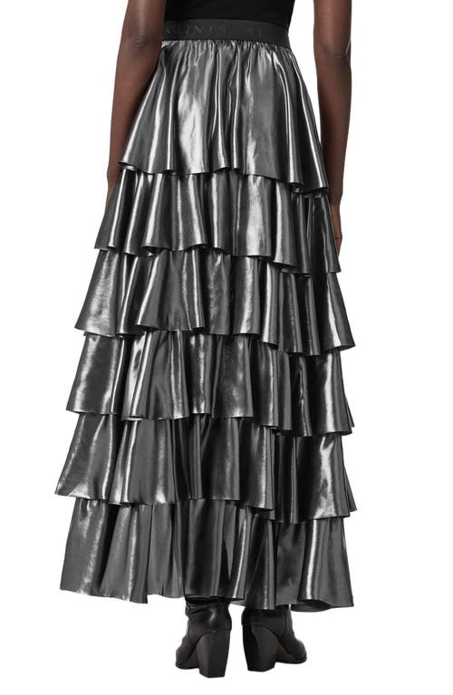 Allsaints Cavarly Metallic High-low Maxi Skirt In Black
