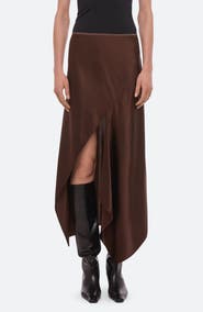 Helmut Lang Asymmetric Silk Satin Midi Skirt