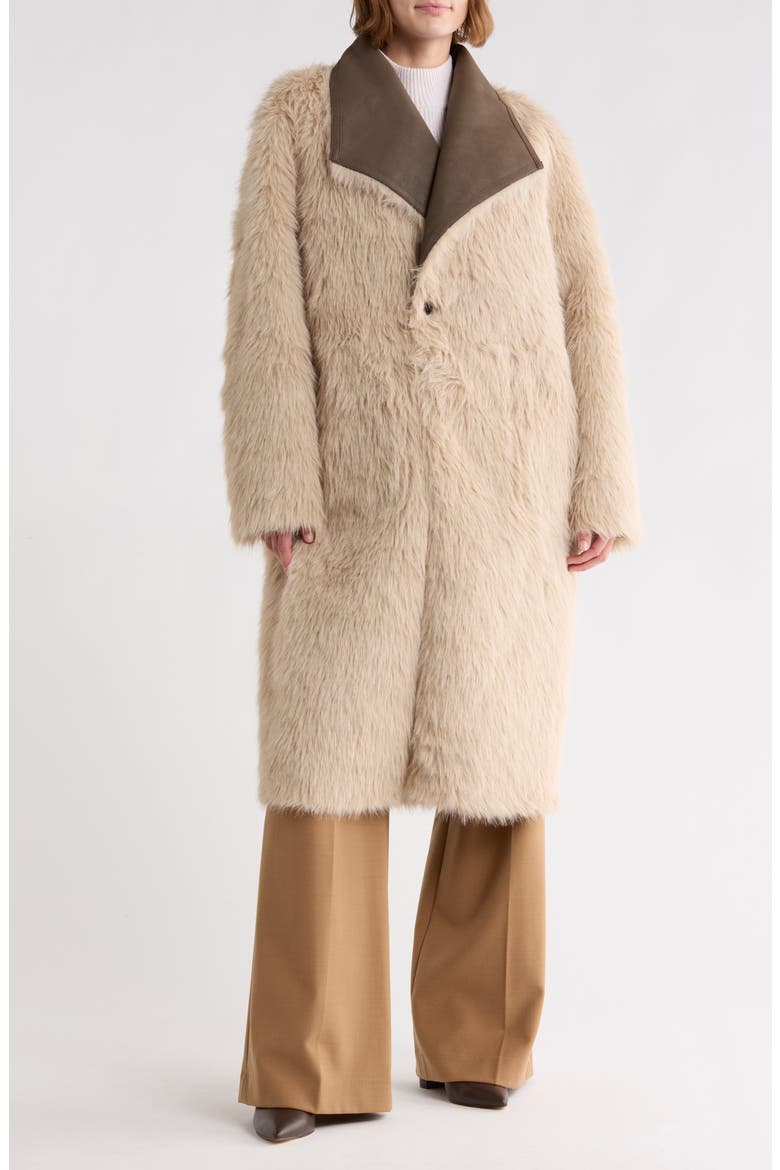 Padma Reversible Faux Leather & Faux Fur Coat, Alternate, color, MOCHA