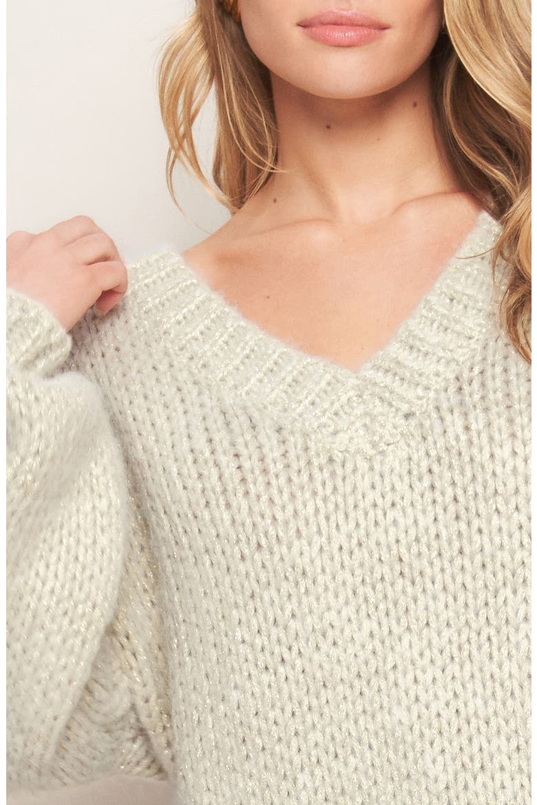 V-Neck Sweater, Alternate, color, CREAM/GOLD