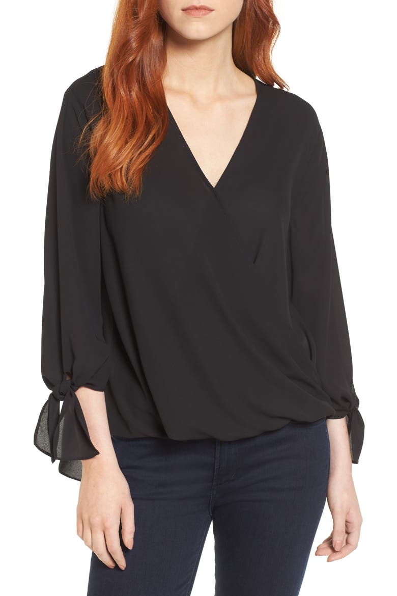 Surplice Neck Top, Main, color, BLACK