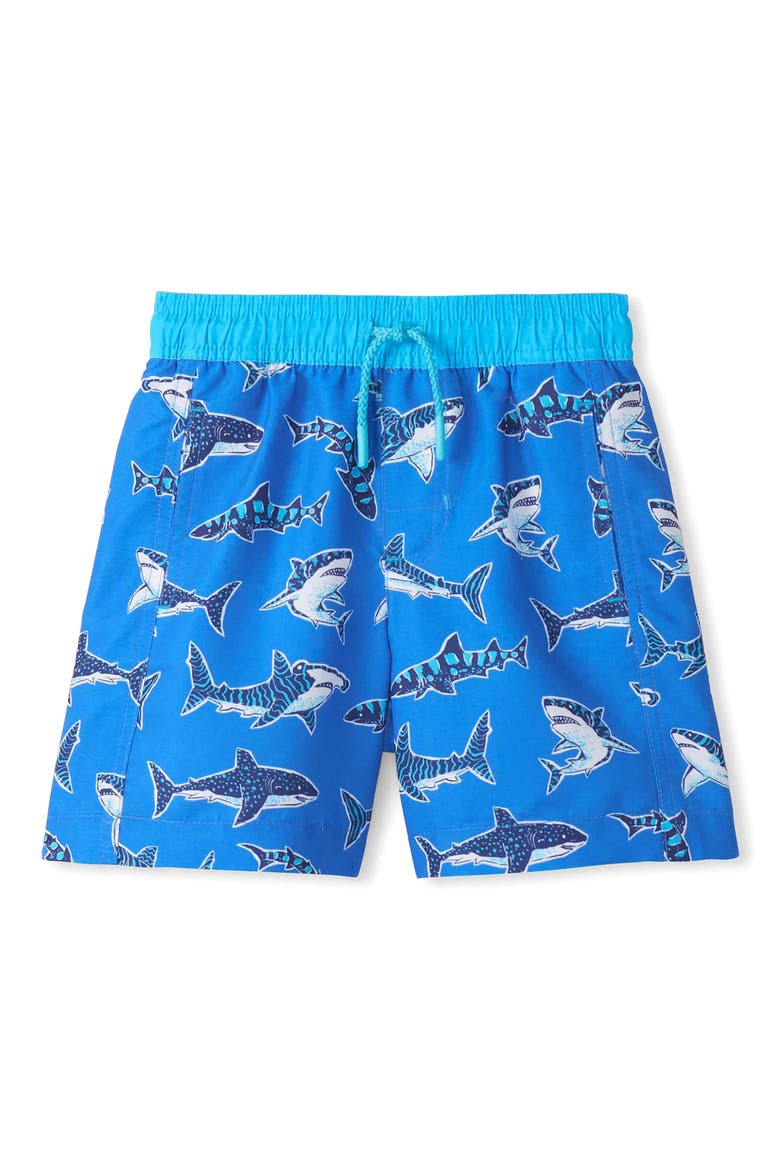Kids' Shark Print Swim Trunks, Main, color, BLUE