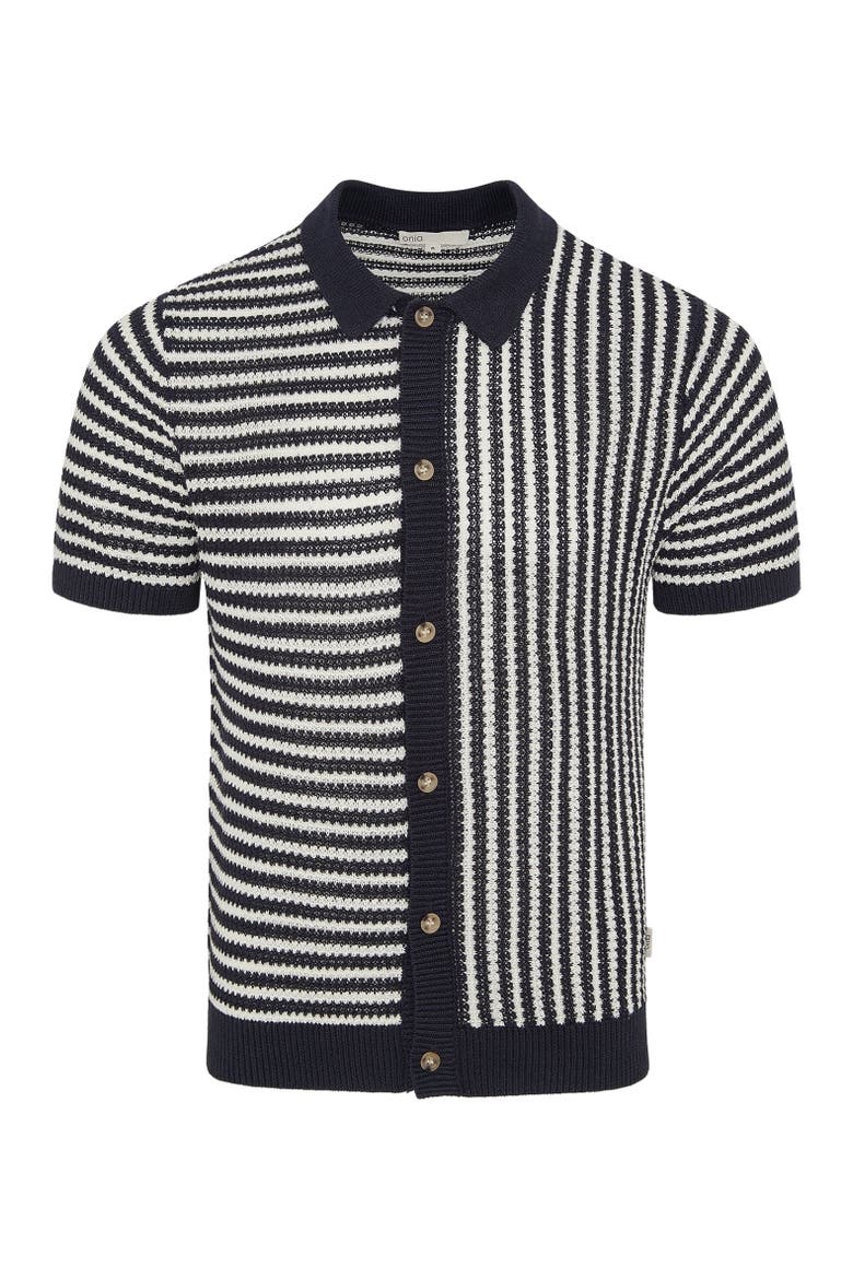 Knit Linen Button Up Short Sleeve, Alternate, color, Midnight/Egret