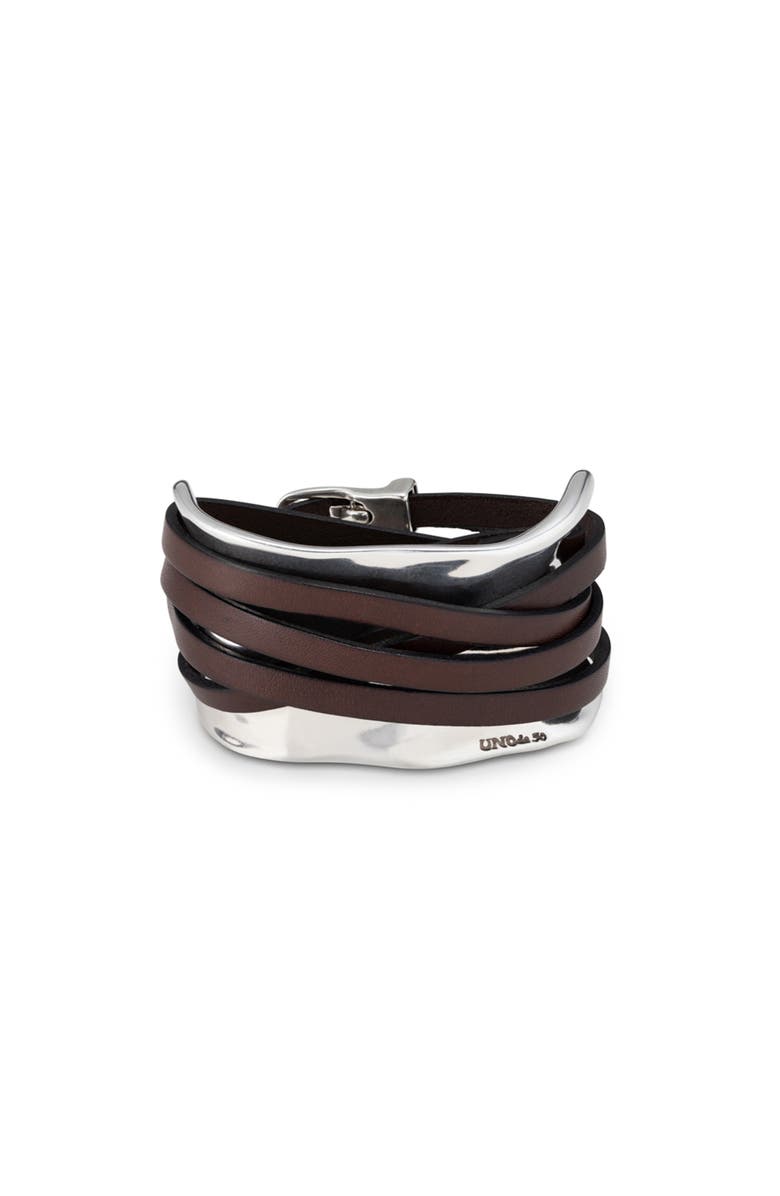 UNODE50 Sterling silver-plated bracelet with leather straps, Alternate, color, Silver