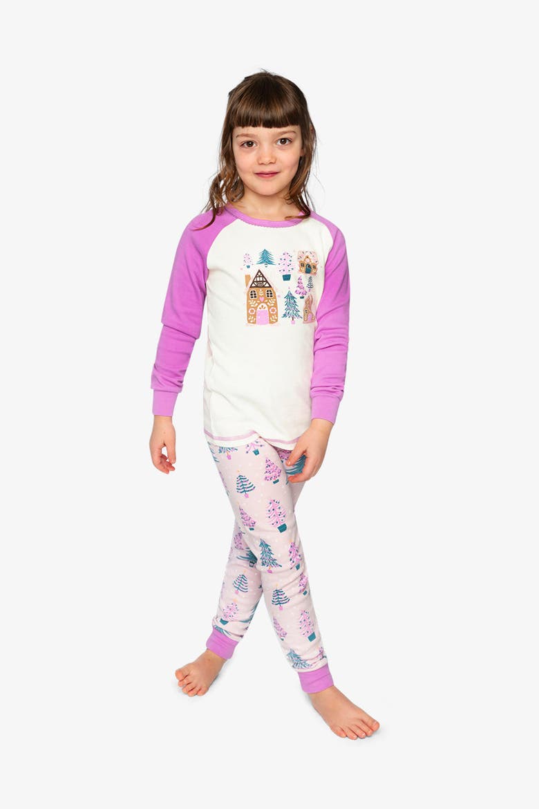 Tree Organic Cotton Top Pants Two Piece Pajama Set, Alternate, color, Pink Printed with Trees