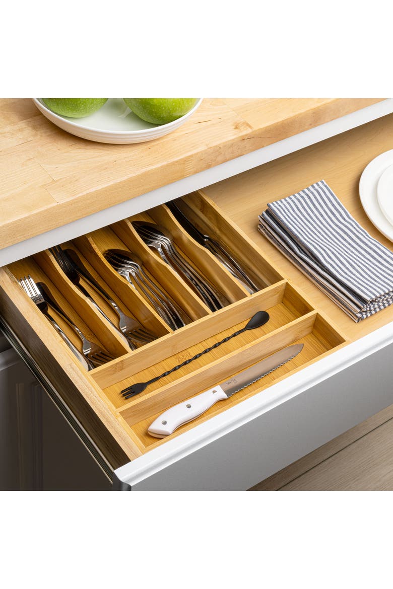 Hudson Modern Farmhouse Handcrafted  7-Slot Kitchen Drawer Organizer, Alternate, color, Natural
