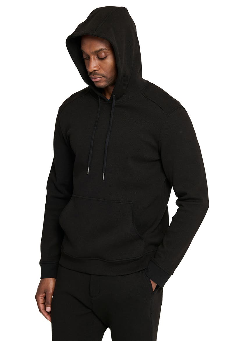 Slim Fit Brushed Cotton Blend Pullover Hoodie, Alternate, color, BLACK