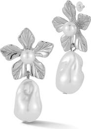 SPHERA MILANO Faux Pearl Flower Drop Earrings