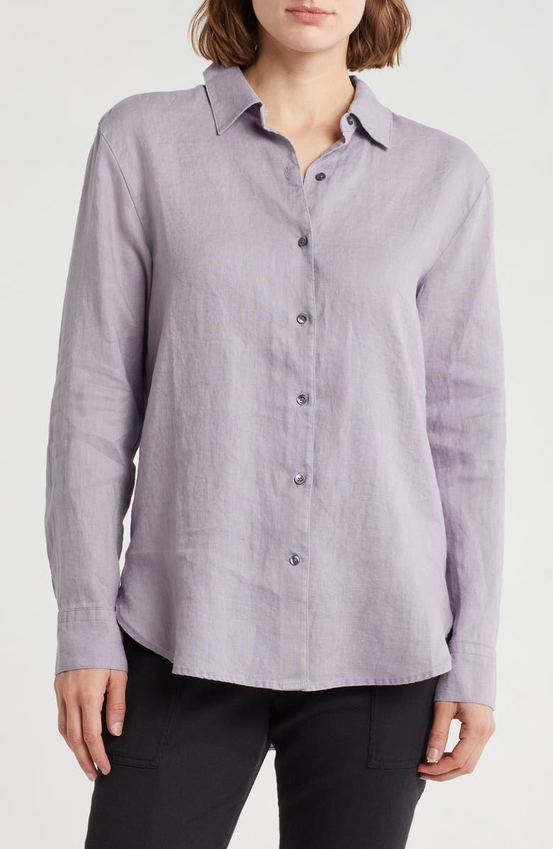 James Perse Linen Button-Up Shirt, Main, color, Iris