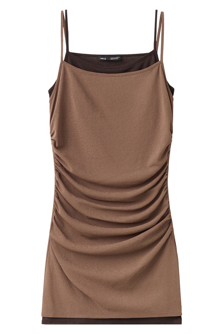 Double Layer Ruched Tank Minidress, Alternate, color, BROWN
