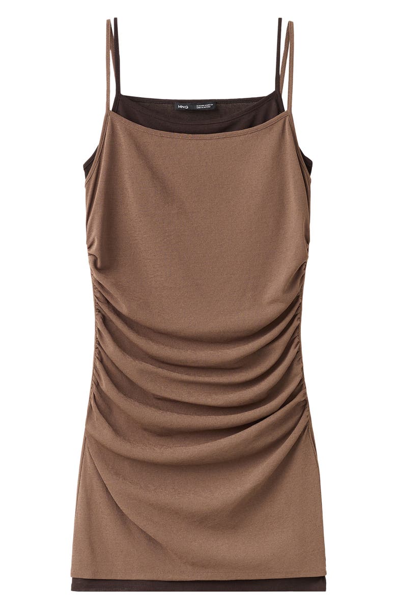 MANGO Double Layer Ruched Tank Minidress, Alternate, color, Brown