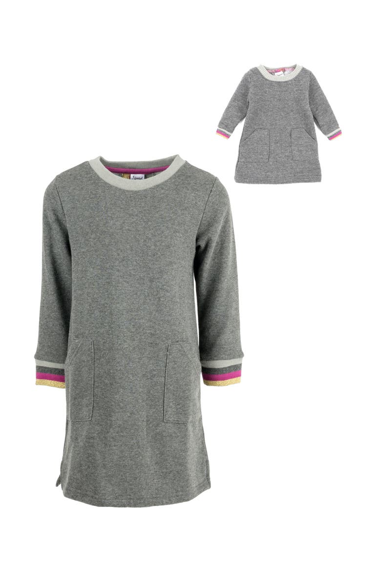 Girls Sweatshirt Dress with Matching Doll Dress, Alternate, color, DARK GREY