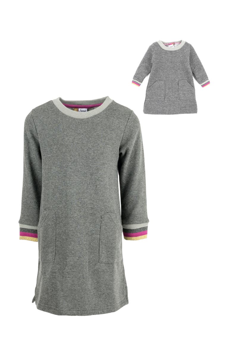 Leveret Girls Sweatshirt Dress with Matching Doll Dress, Alternate, color, Dark Gray
