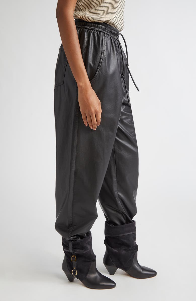 Isabel Marant Étoile Nereane Faux Leather Drawstring Pants, Alternate, color, Black