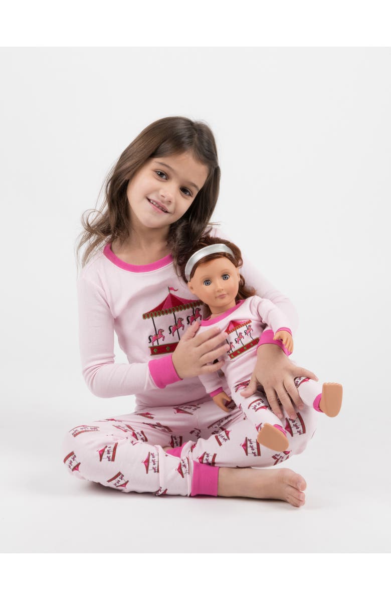 Leveret Girls Matching Doll Printed Cotton Pajamas, Fantasy & Character Prints, Alternate, color, Carousel
