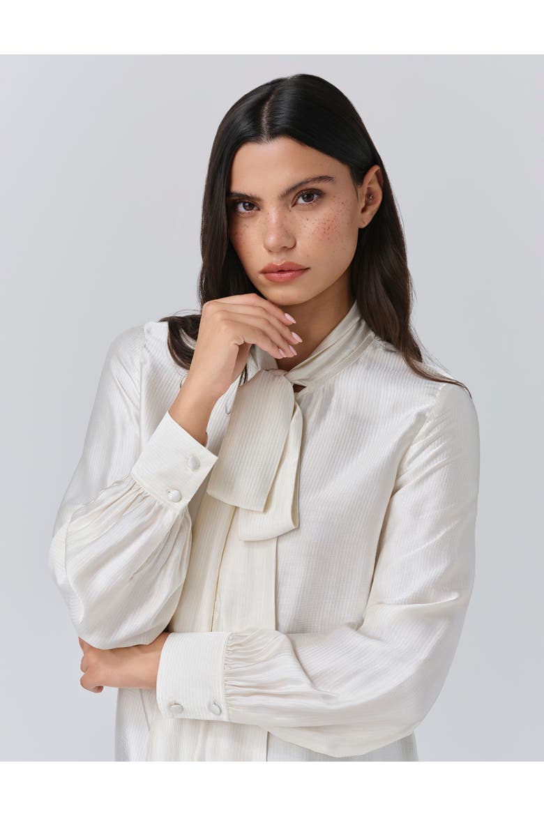Anna Satin Tie Neck Blouse, Alternate, color, Ivory