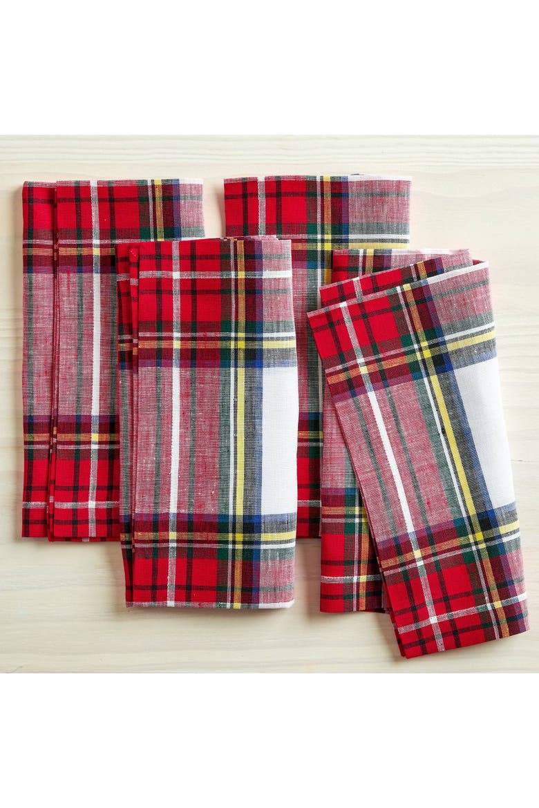 Linen Dinner Napkins Set of 4, 20 x 20" - Stewart Plaid, Main, color, White