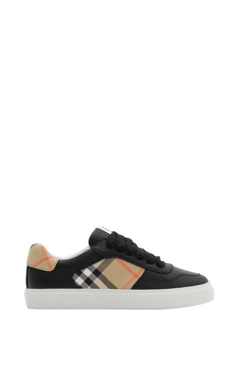 Check and Leather Sneakers