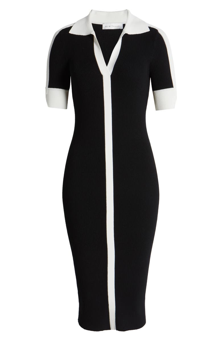 Elie Tahari The Myra Contrast Trim Knit Midi Dress, Alternate, color,