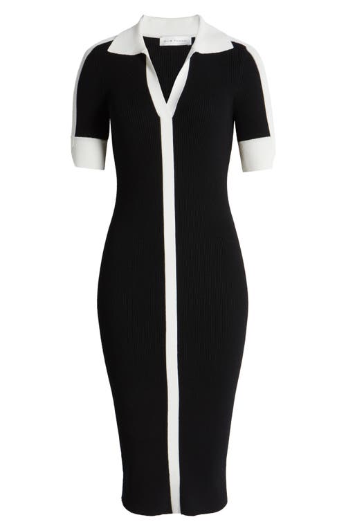 Shop Elie Tahari The Myra Contrast Trim Knit Midi Dress In Noir/sky White