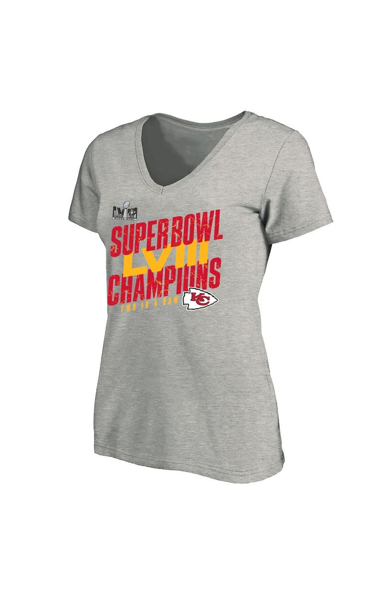 FANATICS Women's Fanatics Branded Heather Gray Kansas City Chiefs Super Bowl LVIII Champions Plus Size Iconic Victory V-Neck T-Shirt, Alternate, color,