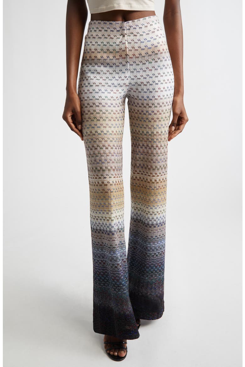 Wavy Stripe Raschel Knit Palazzo Pants, Main, color, BLUE AND BROWN TONES
