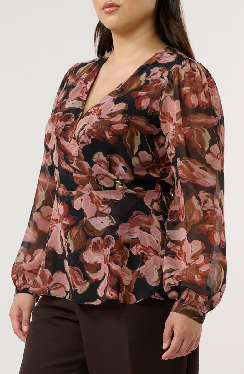Estelle Natalia Floral Faux Wrap Top, Alternate, color, Chocolate/ Blush