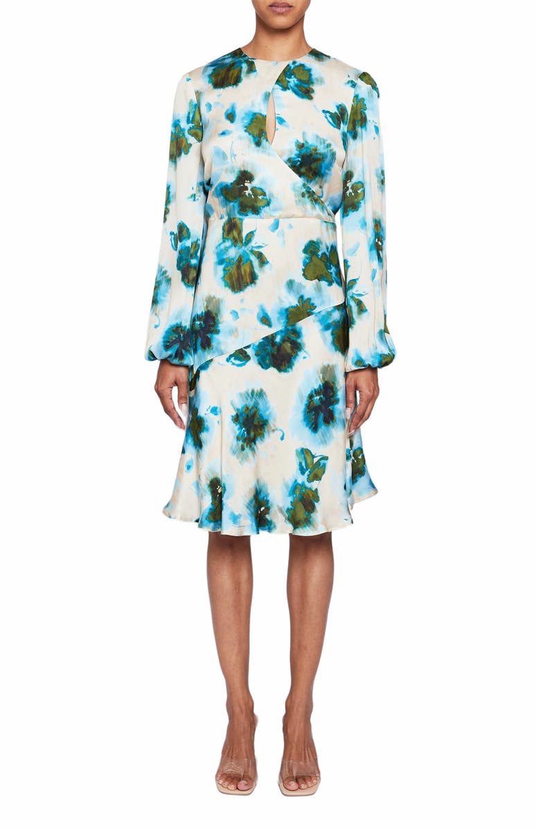 Santorelli NOLA Long Sleeve Keyhole Knee-Length Dress in Abstract Floral Print, Main, color,
