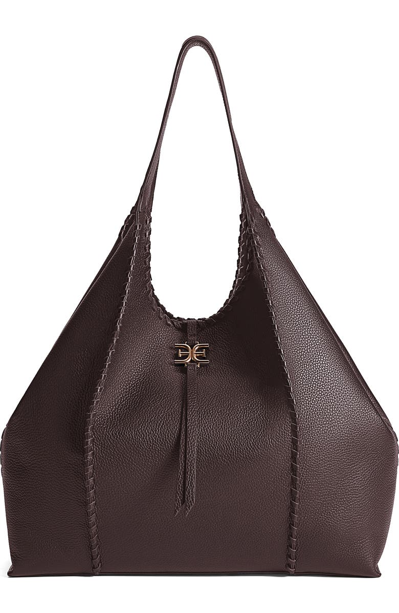 Sam Edelman Sylvia Whipstitched Leather Tote Bag, Alternate, color, Dark Brown