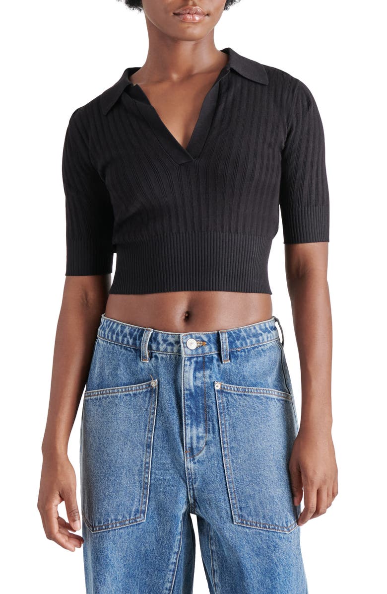 Steve Madden Charlise Rib Crop Polo Sweater, Main, color,