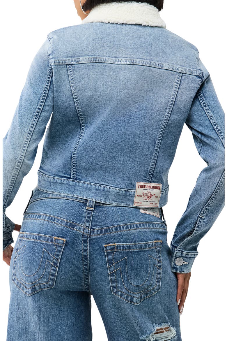 Jesse Cropped Faux Shearling Collar Denim Jacket, Alternate, color, LIGHT BUCKING WASH