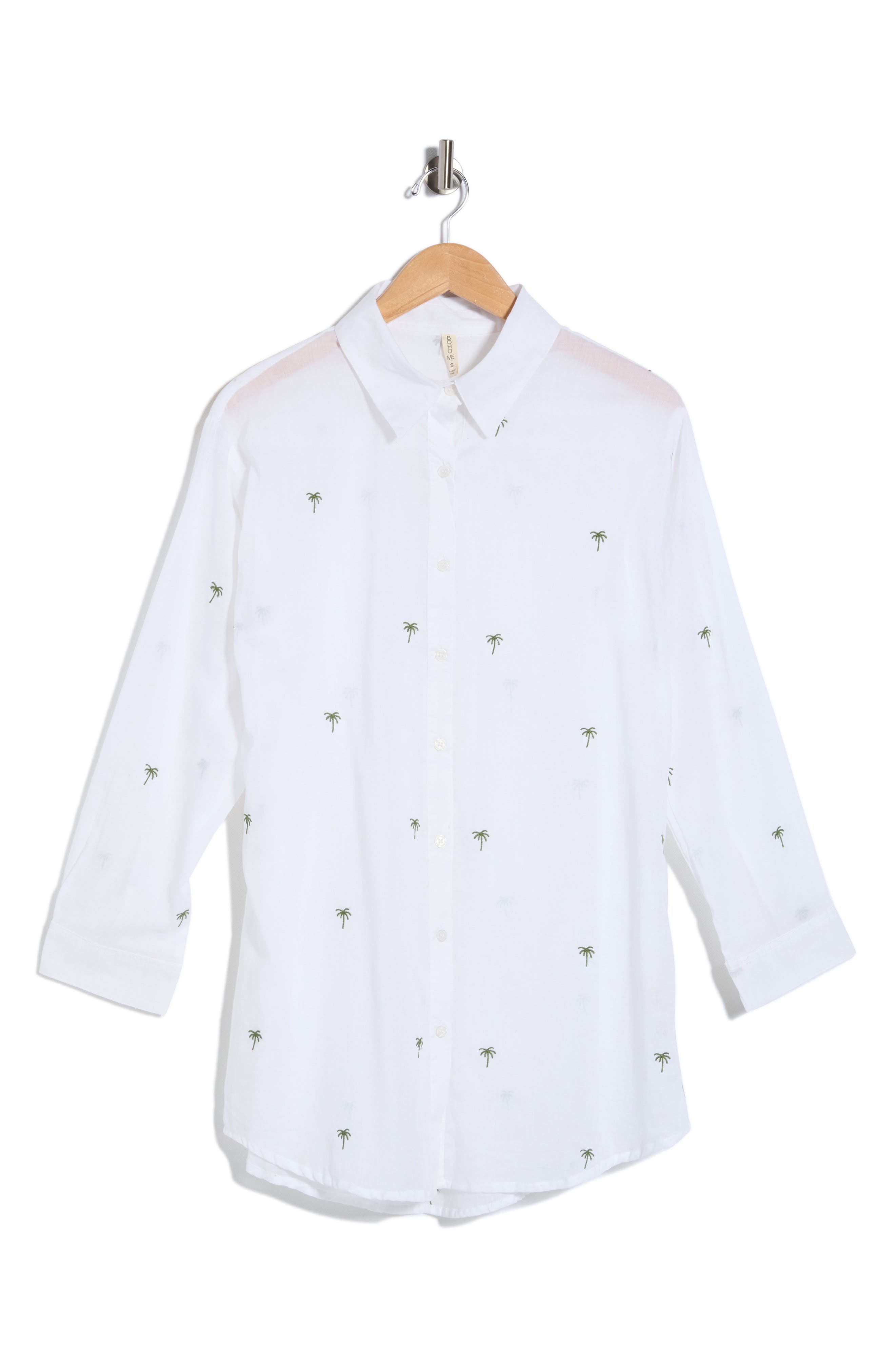 BOHO ME Palm Tree Embroidered Cotton Shirt Cover-Up (Women) | Nordstromrack