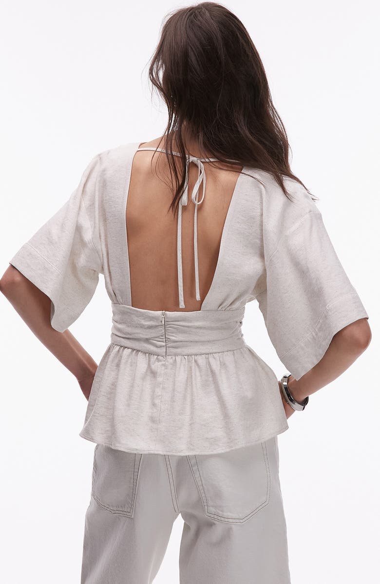 Topshop Open Back Woven Top, Alternate, color, Beige