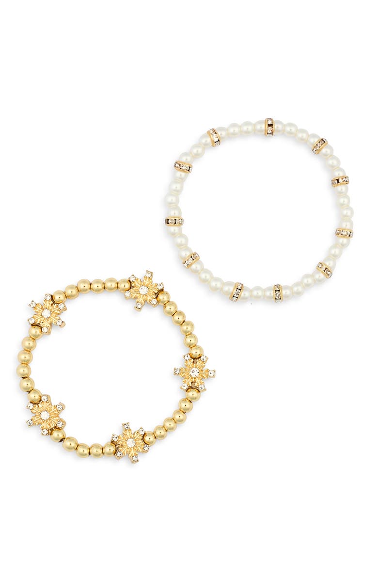 BaubleBar Snowflake & Pearl Set of 2 Bracelets, Alternate, color, Clear