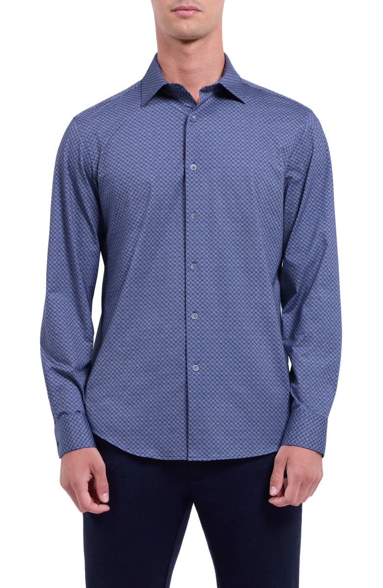Bugatchi Jimmy OoohCotton<sup>®</sup> Geo Print Button-Up Shirt, Main, color, Steel