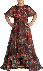 Mac Duggal Girls High Neck Ruffle Hi Low Gown