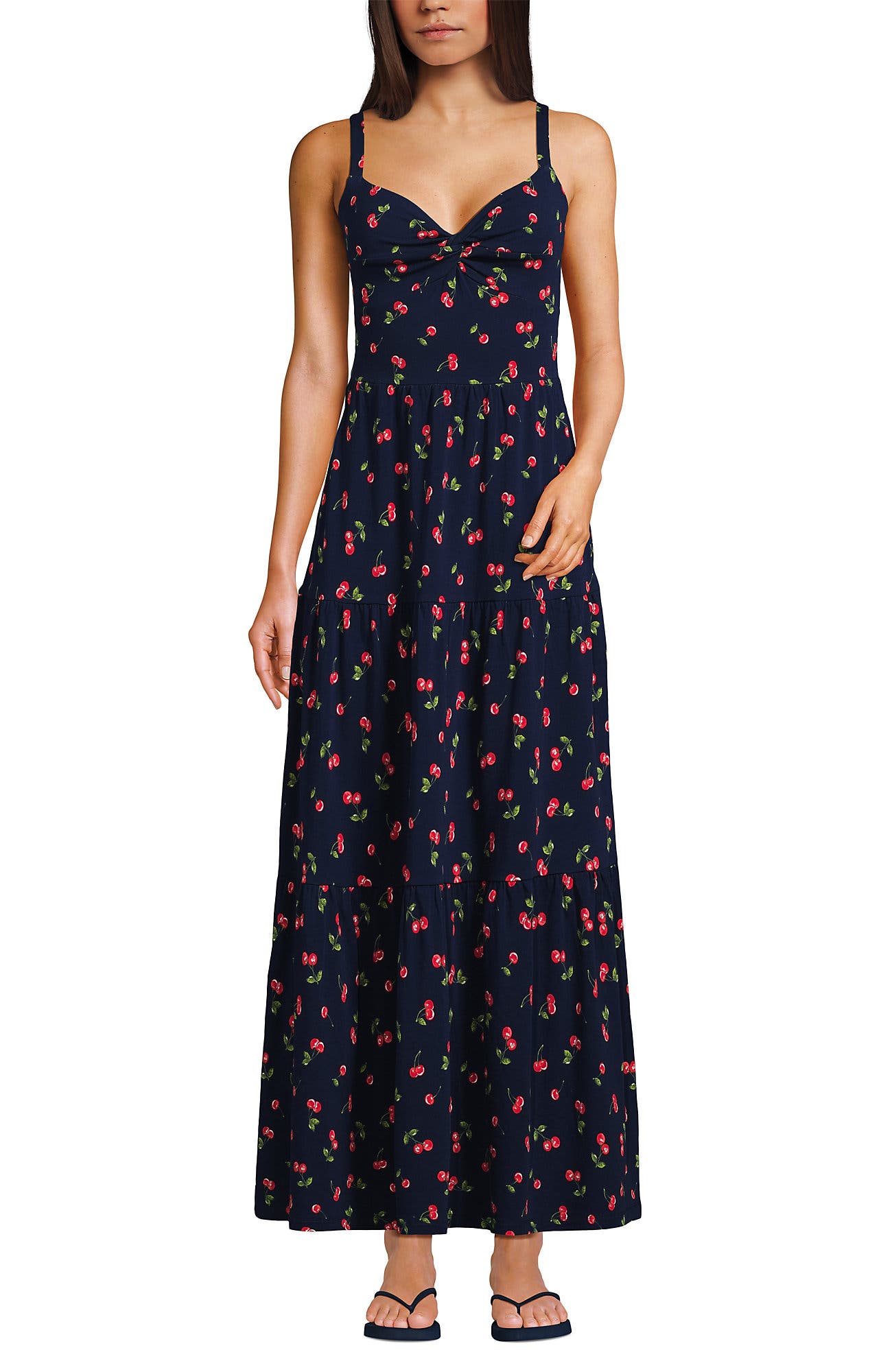 Lands' End Cotton Modal Twist Front Tiered Maxi Dress In Animal Print