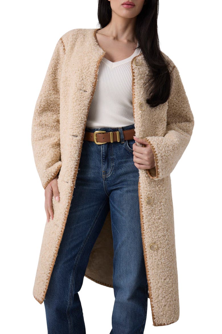Mia Faux Shearling Coat, Main, color, DARK BEIGE
