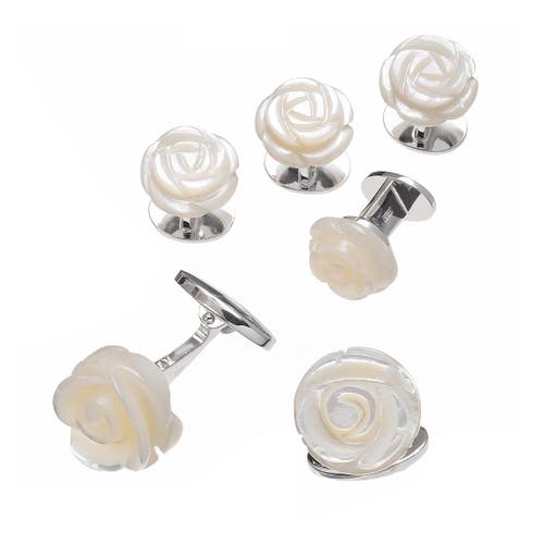 Jan Leslie Rose Carved Sterling Cufflinks And Stud Sets In Neutral